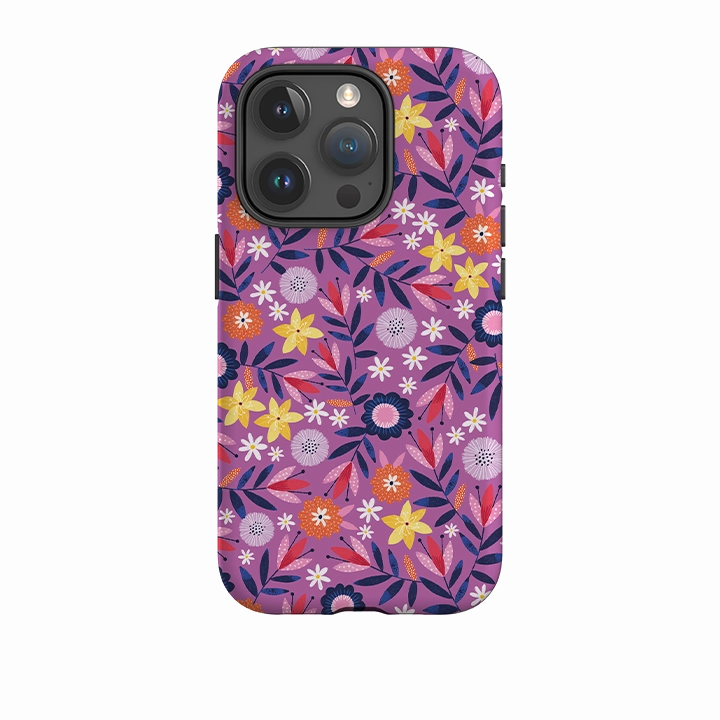 iPhone Tough Case - Scattered Flowers I By Ali Brookes Polished Finish Texture Slim Feel
