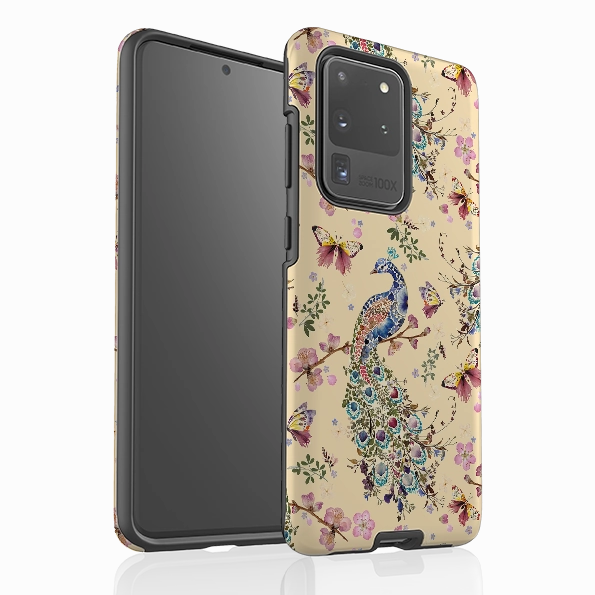 Shock Cushion Samsung Tough Case - Peacock and Cherry Blossoms Lilly By Helen Ahpornsiri