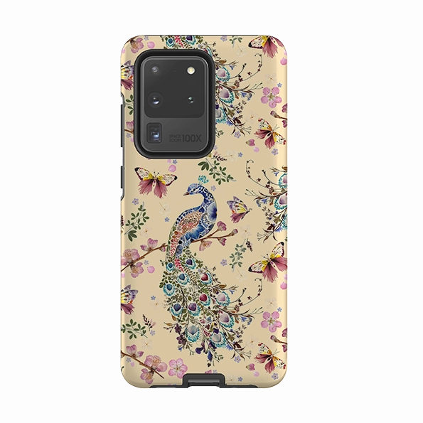 Hybrid Edge Finish Premium Build Layer Samsung Tough Case - Peacock and Cherry Blossoms Lilly By Helen Ahpornsiri