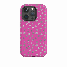 Smooth Fit Scratch Resistant iPhone Tough Case - Pink and Silver Dots