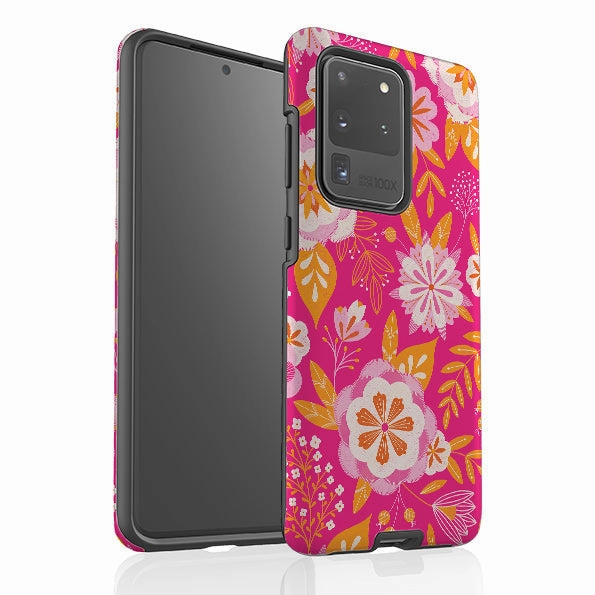Samsung Tough Case - Big Bold Blooms Pink By Jenny Zemanek Premium Feel Durable Shell