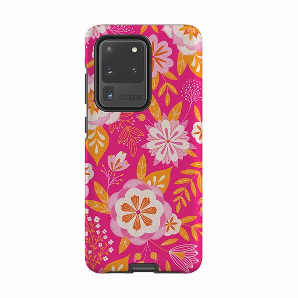 Samsung Tough Case - Big Bold Blooms Pink By Jenny Zemanek Smooth Feel Surface