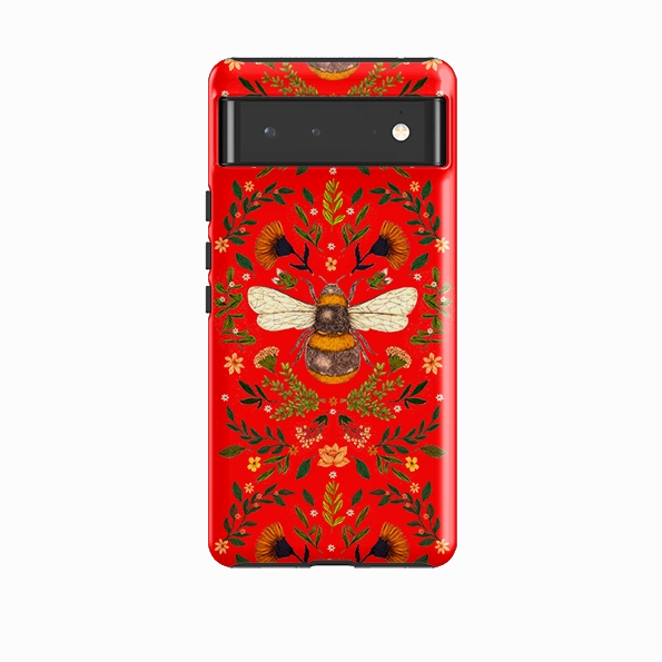 Hybrid Finish Google Tough Case -  Botanical Bee Red By Jade Mosinski
