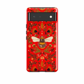 Hybrid Finish Google Tough Case -  Botanical Bee Red By Jade Mosinski
