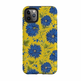 iPhone Tough Case - Blue Flowers Yellow By Catherine Rowe Clear View