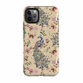 Hybrid Finish Texture Modern Touch iPhone Tough Case - Peacock and Cherry Blossoms Lilly By Helen Ahpornsiri