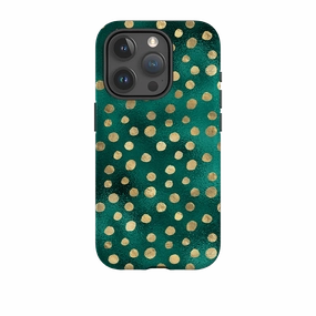 everyday elegance iPhone Tough Case - Forest and Gold Dots
