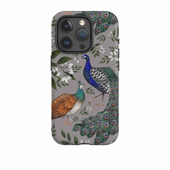 Soft Build Texture Rugged Look Finish iPhone Tough Case - Peahen And Peacock By Catherine Rowe